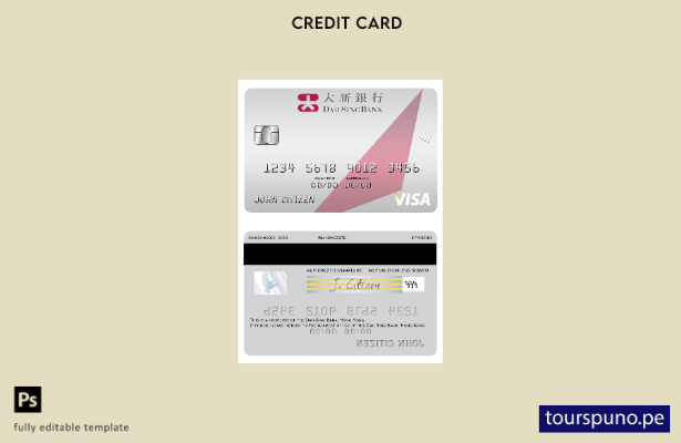 lista para imprimir la plantilla de tarjeta visa de Hong Kong Dah Sing Bank